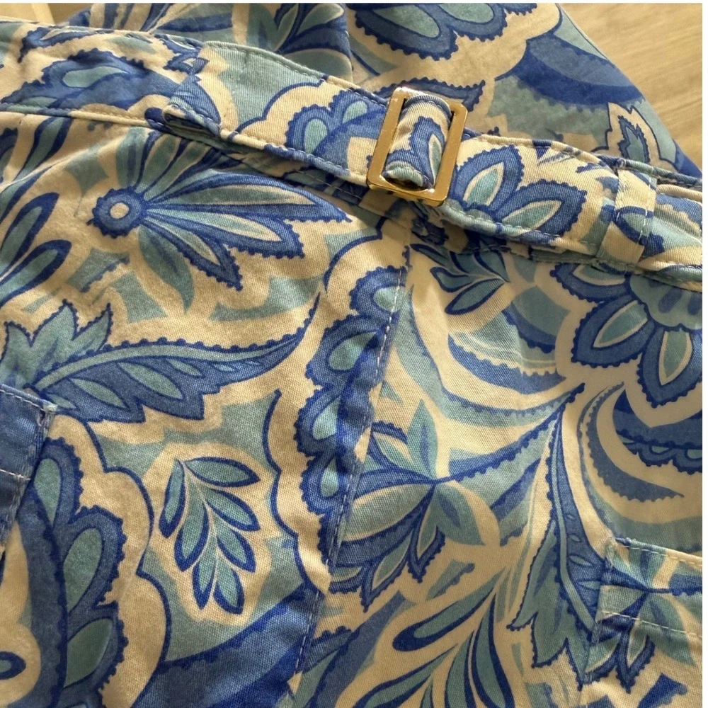 Stella Parker Blue Paisley Floral Straight Leg Pants Womens 12 Cotton Blend